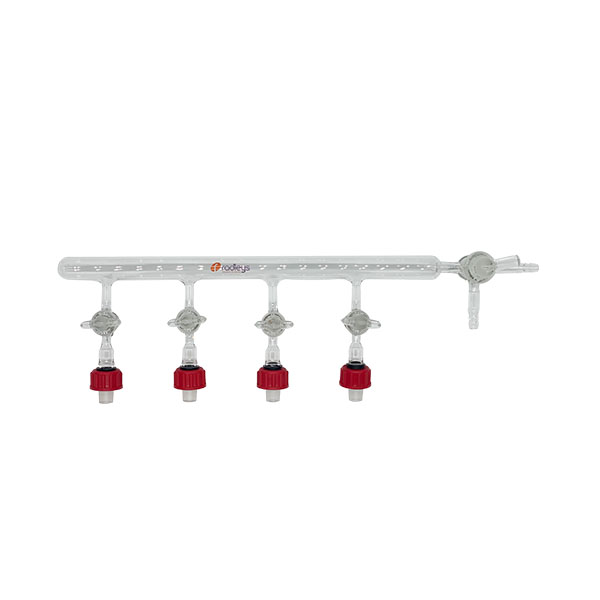 4 Position Single Bank Vacuum Manifold w Springloaded Stopcock