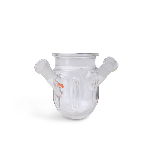 RR99932 100ml Baffled Wide Neck Flask 2xB14:23 Sidearms + Septa Port