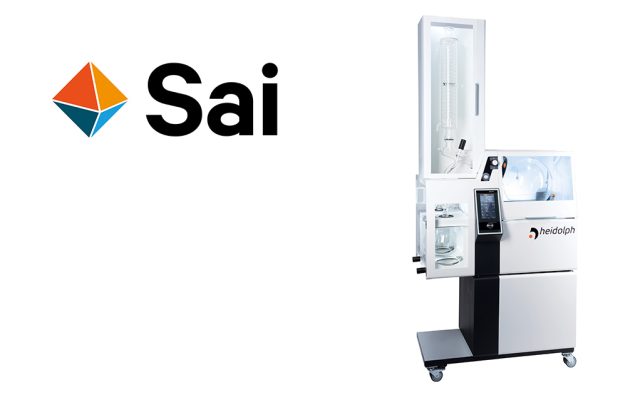 Image showing Hei-Vap Industrial rotary Evaporator on the right with Sai Life Sciences logo on the left